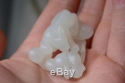 Fine Antique Chinese White Jade Squirrel And Grapes Pendant/Toggle