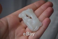 Fine Antique Chinese White Jade Squirrel And Grapes Pendant/Toggle