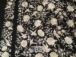 Fine Antique Vintage Chinese Canton Embroidered Silk Piano Shawl Embroidery #1