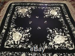 Fine Antique Vintage Chinese Canton Embroidered Silk Piano Shawl Embroidery #2