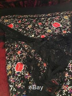 Fine Antique/ Vintage Chinese Canton Embroidered Silk Piano Shawl Embroidery #5