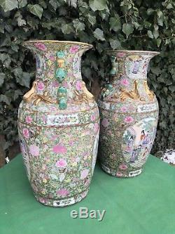 Fine Huge Pair 20th Century Chinese Famille Rose Porcelain Vases 24.5