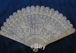 Fine Old Antique Carved Chinese Canton Brise Export Fan Eventail Qing