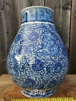 From Old House Estate Chinese Antique Blue and White Dragon Zun Vase Asian China