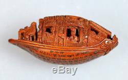 Fruit Pit Carving Boat Poem Hediao Su Dongpo Chinese Chibi Qing China 19th C