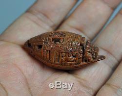 Fruit Pit Carving Boat Poem Hediao Su Dongpo Chinese Chibi Qing China 19th C