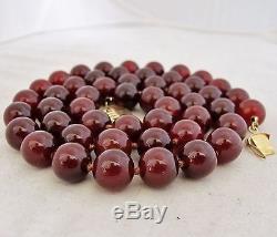 GUMP'S Vintage 28 Chinese Carnelian Agate 13mm Bead Necklace with 14K Gold Clasp