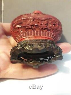 Genuine Chinese Cinnabar snuff bottle With Carved Stand
