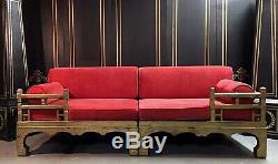 Gold &red Mid-century Chinese opium day bed