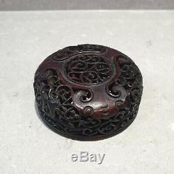 Good Chinese Qing Period Pierced Carved Wood Wooden Vase LID Cover