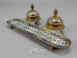 Gorgeous Antique Chinese Cloisonne ink well set and bamboo Brush 19th century