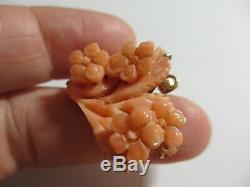 Gorgeous Antique Chinese Deeply Carved Salmon Coral 14k Flower Pendant-stunning