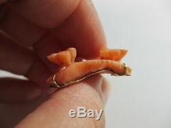 Gorgeous Antique Chinese Deeply Carved Salmon Coral 14k Flower Pendant-stunning