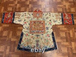 Gorgeous Antique Chinese Qing Dynasty Silk & Fabric Dragon Rank Badge Robe