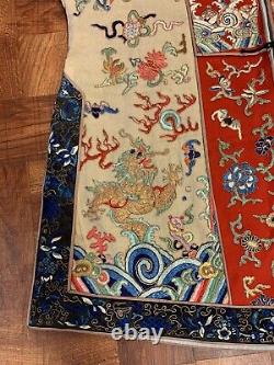 Gorgeous Antique Chinese Qing Dynasty Silk & Fabric Dragon Rank Badge Robe