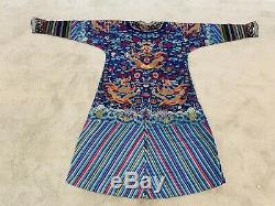 Gorgeous Antique Qing Dynasty Chinese Silk Embroidery Court Robe With Dragons