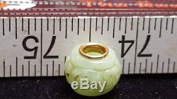 Green 14k Gold Necklace, GREEN Jade JADEITE Carved Barrel BEAD Pendant CHINESE