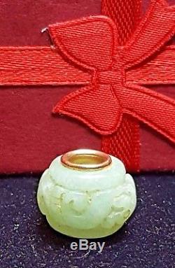 Green 14k Gold Necklace, GREEN Jade JADEITE Carved Barrel BEAD Pendant CHINESE