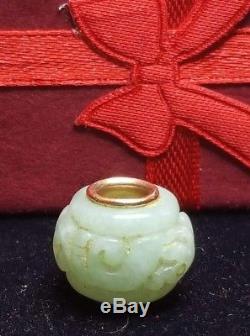 Green 14k Gold Necklace, GREEN Jade JADEITE Carved Barrel BEAD Pendant CHINESE