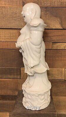 Happy Buddha Chinese Blanc de Chine Standing Statue White Porcelain Figure 12 H