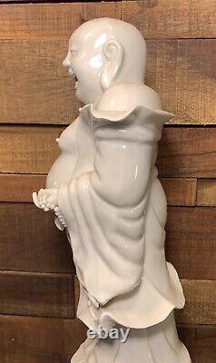 Happy Buddha Chinese Blanc de Chine Standing Statue White Porcelain Figure 12 H