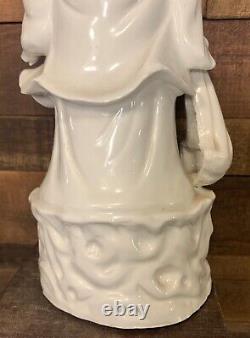 Happy Buddha Chinese Blanc de Chine Standing Statue White Porcelain Figure 12 H