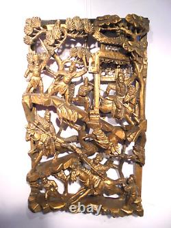 Holzpaneel Wood Relief Gold Plated Hand-Carved China Antique