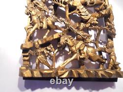 Holzpaneel Wood Relief Gold Plated Hand-Carved China Antique