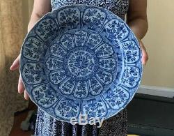 Huge Chinese Blue And White Charger Qing Dynasty Kangxi