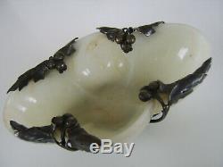 Imperial Antique Chinese Near White Cavred Jade Bowl 1800s French Silver Mounts