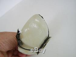 Imperial Antique Chinese Near White Cavred Jade Bowl 1800s French Silver Mounts