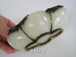 Imperial Antique Chinese Near White Cavred Jade Bowl 1800s French Silver Mounts