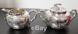 Important Chinese Export Sterling Silver Five Piece Tea Set By Wang Hing 2522 g