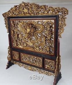 Incredible Large Chinese intricately carved Gilt wood Dragon Screen 74