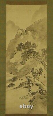 JAPANESE HANGING SCROLL Chinese ink Painting Scenery Asian antique Ganku 6045
