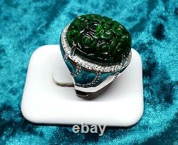 Jade Ring-Jadeite Grade A-925 Sterling Silver-Carved Jade-US 8 1/2 Size