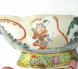 Jiaqing Famille Rose Oval Lobed Bowl Signed 1800 Chinese Qing Dynasty Old Repair