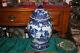 Large Chinese Blue & White Lidded Temple Jar Vase-houses Water Trees-porcelain