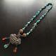 Large Fine Antique Chinese Silver Pendant Turquoise Nugget Agate Beaded Necklace
