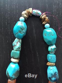 LARGE Fine Antique Chinese Silver Pendant Turquoise Nugget Agate Beaded Necklace