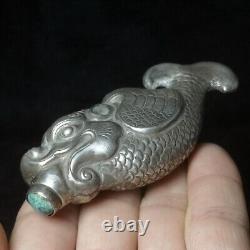 L 9.5 CM Old Chinese Handcrafted sterling silver Dragon Baby Snuff Bottles Gift