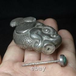 L 9.5 CM Old Chinese Handcrafted sterling silver Dragon Baby Snuff Bottles Gift