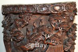 Large 19th Century Chinese Deeply Carved Scholar's Bamboo Brush Pot, c 1820
