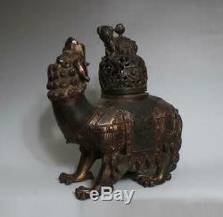 Large Antique Chinese Bronze Incense Burner carved Kylin