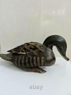 Large Antique Chinese Carved Wooden Wood Polychrome Gilt Duck Sculpture