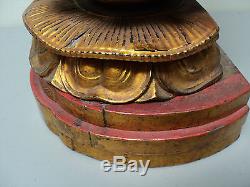 Large Antique Chinese Hand Carved Wood Gilt Decorated Buddha Figure & Shrine