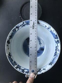 Large Antique Chinese Porcelain Blue And White Rice Bowl Kangxi Period. Mark