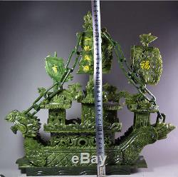 Large Chinese Hand Carved 100% Natural Jade Dragon Incense statue Dragon Boat NT
