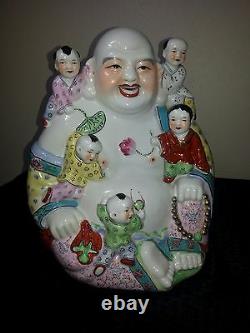 Large Chinese Porcelain Famille Rose Buddha Kids Vintage