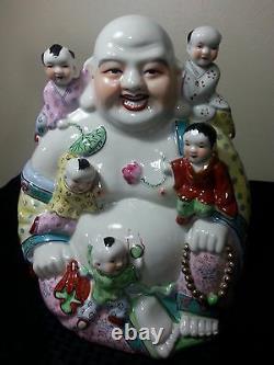 Large Chinese Porcelain Famille Rose Buddha Kids Vintage